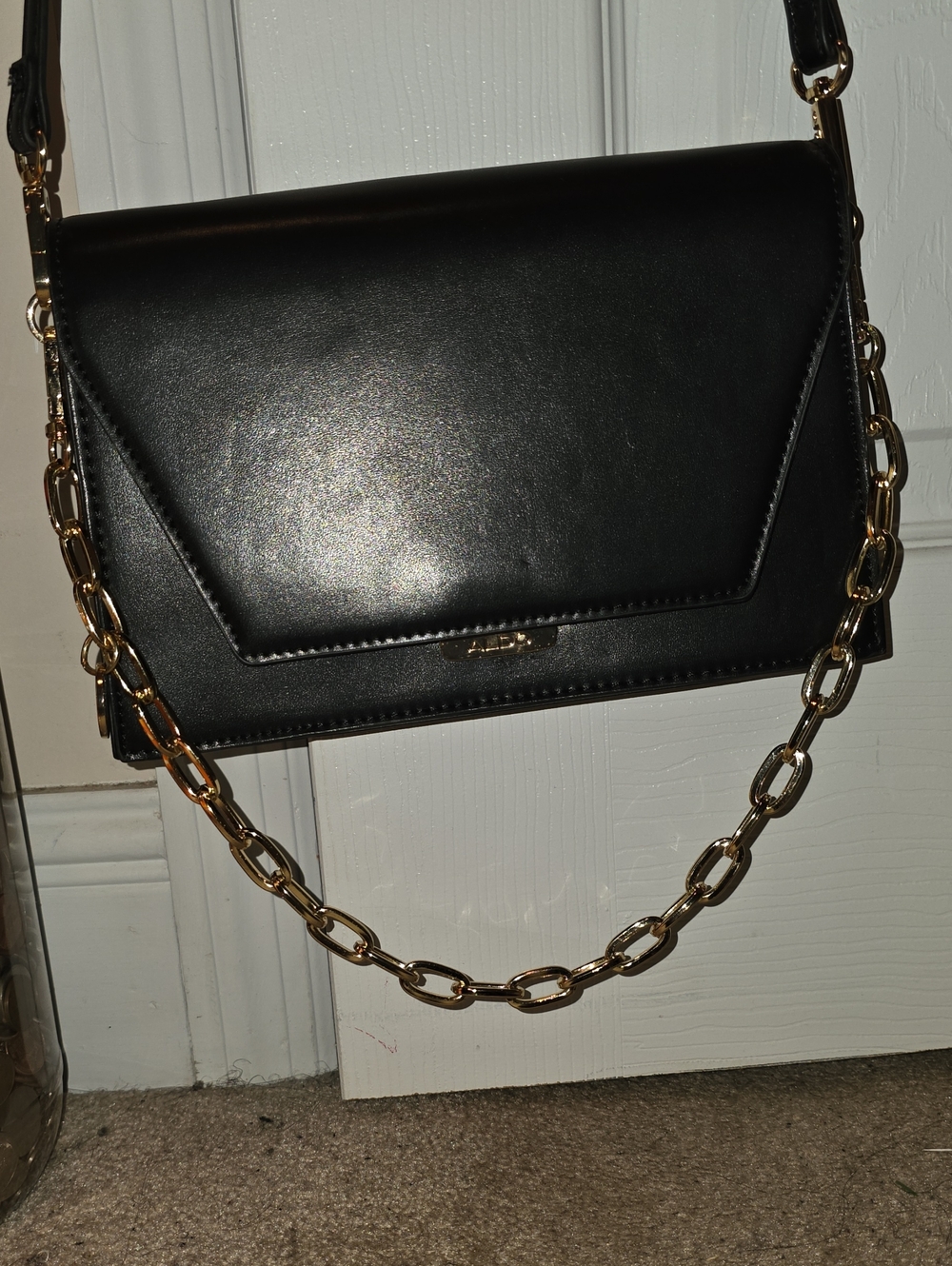 Aldo Black Crossbody Bag with Gold Chain Strap